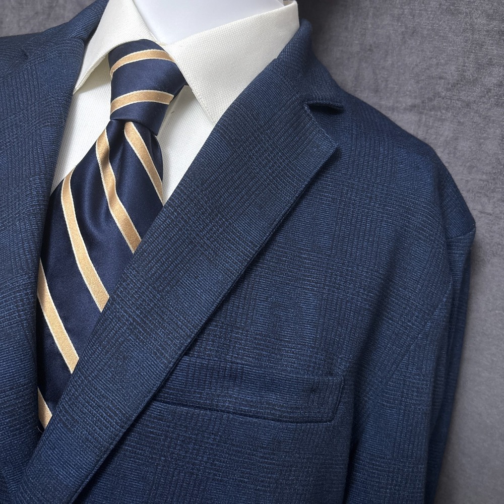Construct New York Sport Coat XL Blue Plaid Knit Blazer Jacket‎ Stretch 46L